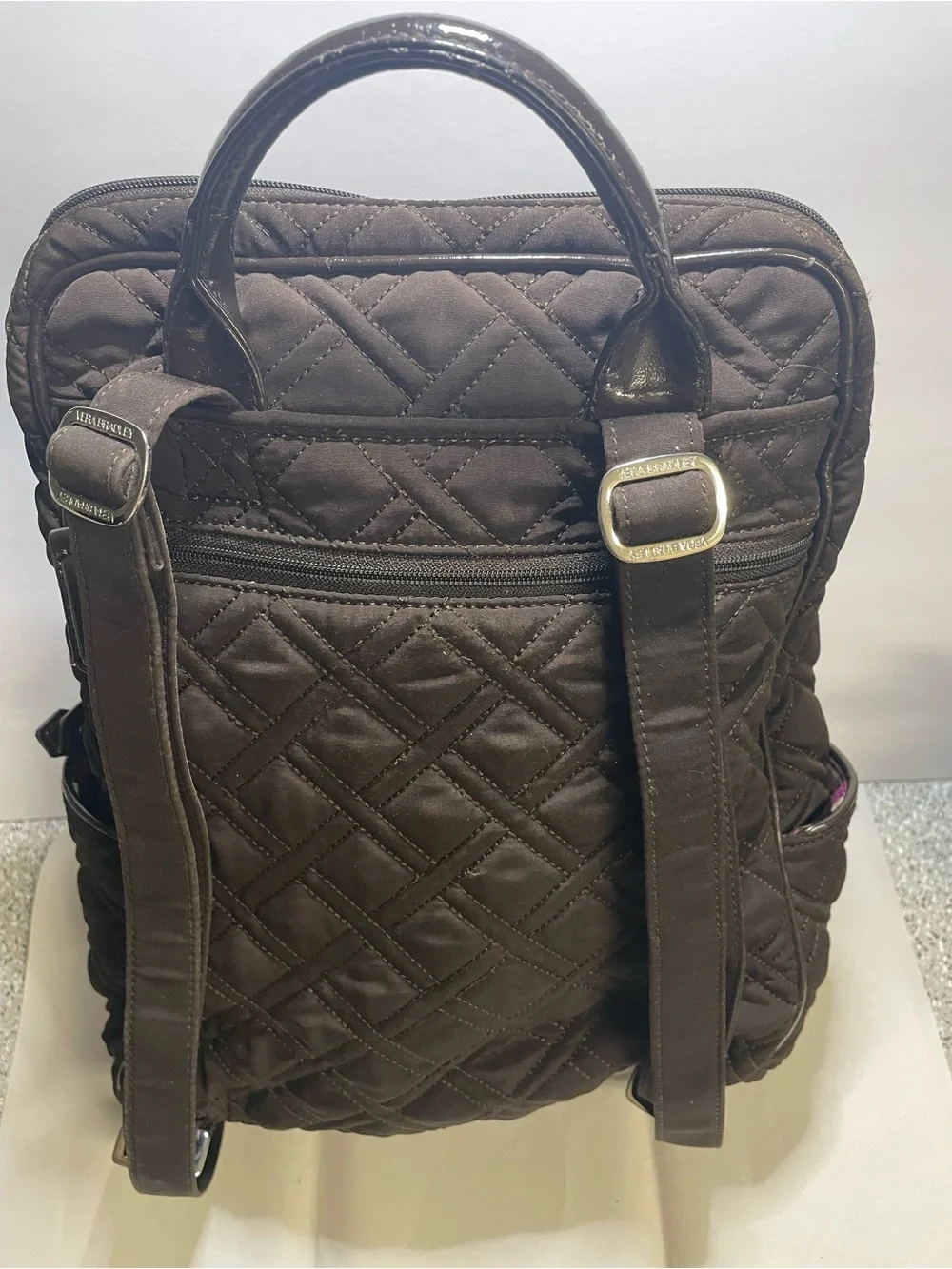 Vera Bradley Black Quilted Microfiber Backpack Travel Laptop School Bag